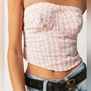 SALE🚨NWOT💗🌸Free People Gingham Corset Tube Top Smocked Back XL